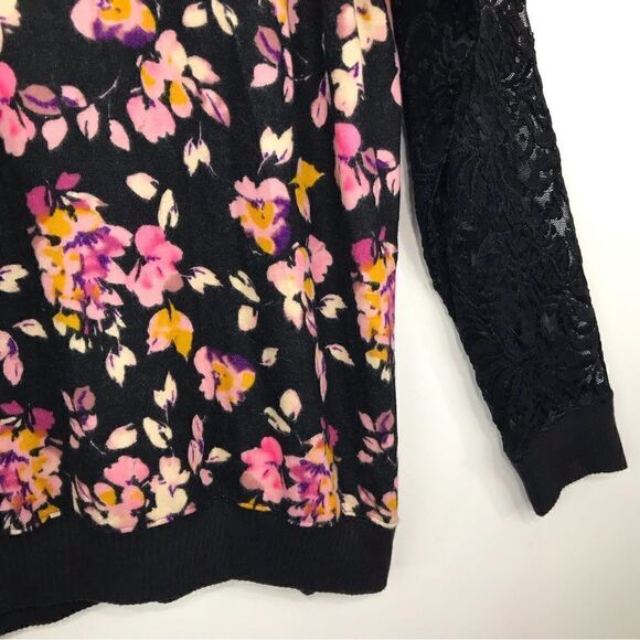 Torrid Black Pink Floral Lace Sleeve Soft Pullover Knit Top NEW - Picture 10 of 13